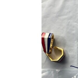 Designer Inspired Geometric Earrings Red White Blue Enamel Gold Tone